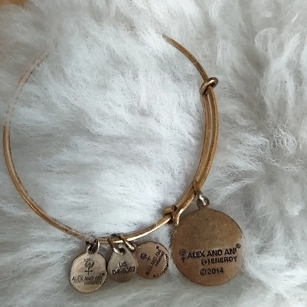 Alex and Ani Rafaelian Gold Sister Floral Charm Bangle Bracelet - Picture 8 of 9